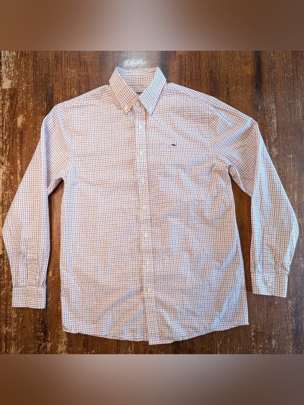 Vineyard Vines Check Button Down Shirt Mens XL White Blue Red Cotton Casual Top